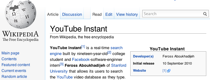 Wikipedia - YouTube Instant